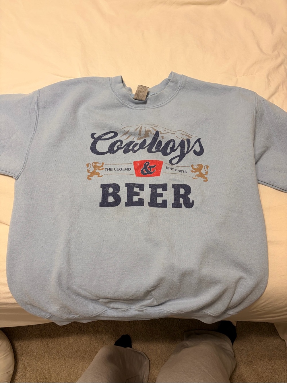 Gildan Light Blue 'Cowboys & Beer' Graphic Crewneck Sweatshirt